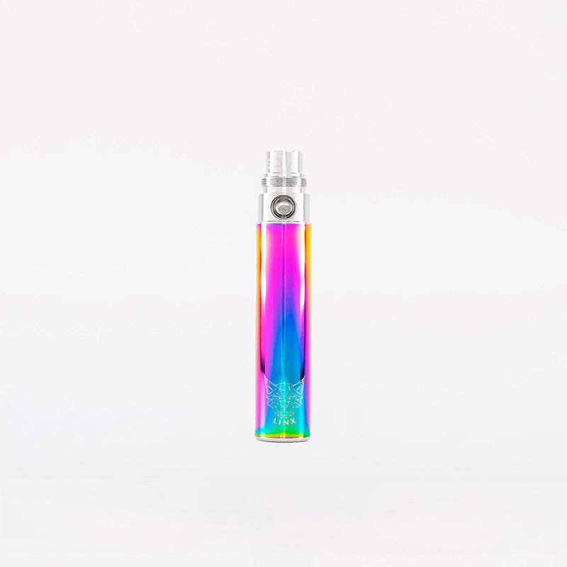 Linx Hypnos replacement  wax pen battery, an iridescent  colored 510 battery to be used for THC cartridges or Linx atomizers on white background 